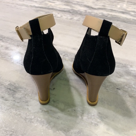 Woven brand Black Suede Peep-Toe Wedge - Picture 5 of 8